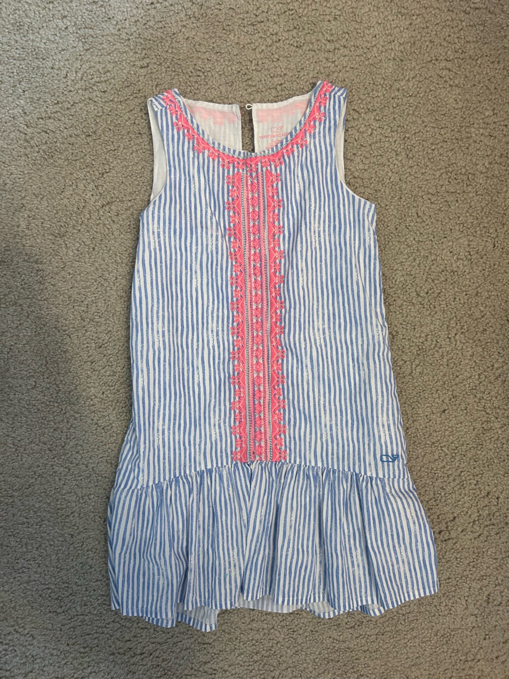 Vineyard Vines Blue & White Striped Dress with Pink Embroidery
